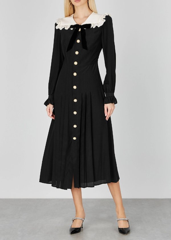 Black embellished silk midi dress