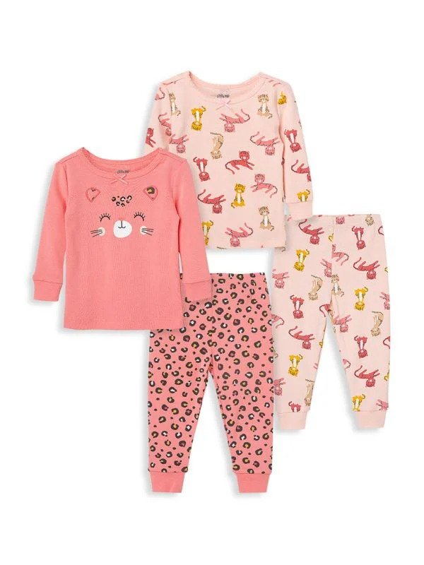 ​Little Girl’s 4-Piece Leopard Print Pajama Set