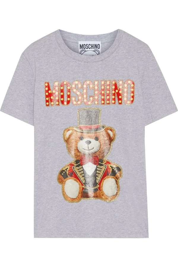 Glittered printed cotton-jersey T-shirt
