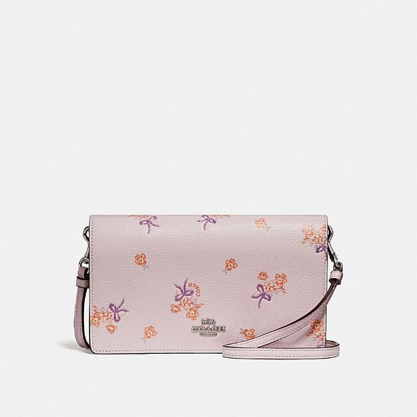 Foldover Crossbody Clutch With Floral Bow Print