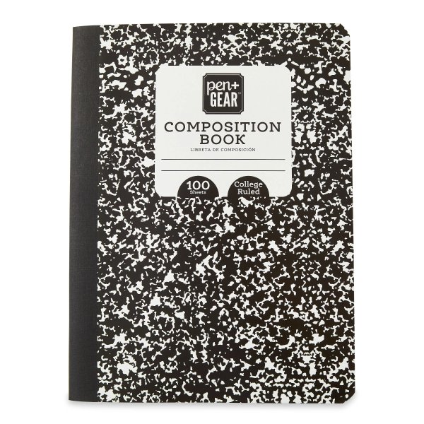 Pen+Gear College Ruled Composition Book, 7.5" x 9.5"x0.25", Black & White, 100 Sheets