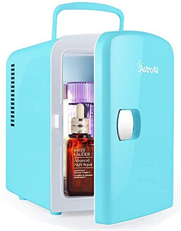 Mini Fridge 4 Liter/6 Can AC/DC Portable Thermoelectric Cooler and Warmer for Skincare, Breast Milk, Foods, Medications, Bedroom and Travel, Teal