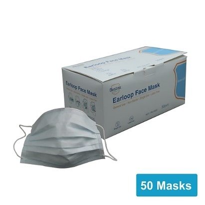 Disposable Earloop Face Mask, 50/Box