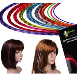Bundle Monster 20 Grizzly / Solid Colors Feather Synthetic Hair Extensions Kit