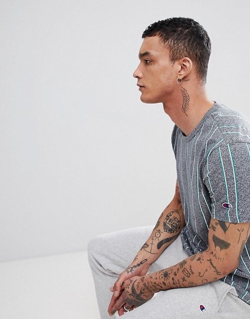 Champion Striped T-Shirt In Gray at asos.com