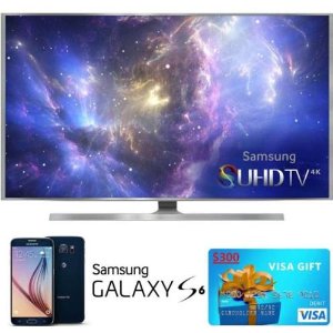 Samsung UN48JS8500 48" Class 4K SUHD Ultra Full HD 3D Smart LED TV+ Samsung Galaxy S6 smartphone+ $300 Visa Giftcard 