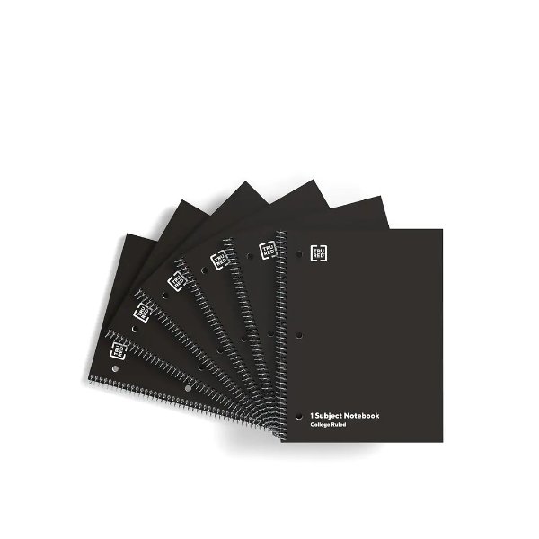 ™ 1-Subject Notebook, 8" x 10.5", College Ruled, 70 Sheets, Black, 6/Pack (TR58374)