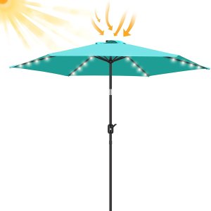 FRUITEAM 7.5 ft Solar Umbrella 24 LED Lighted Patio Umbrella
