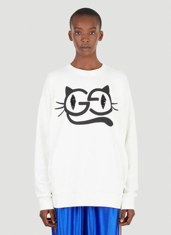 GG Kitten Logo Sweatshirt in White