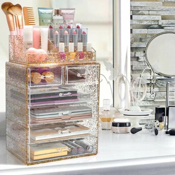 Glitter Cosmetic Makeup and Jewelry Storage Case Spacious