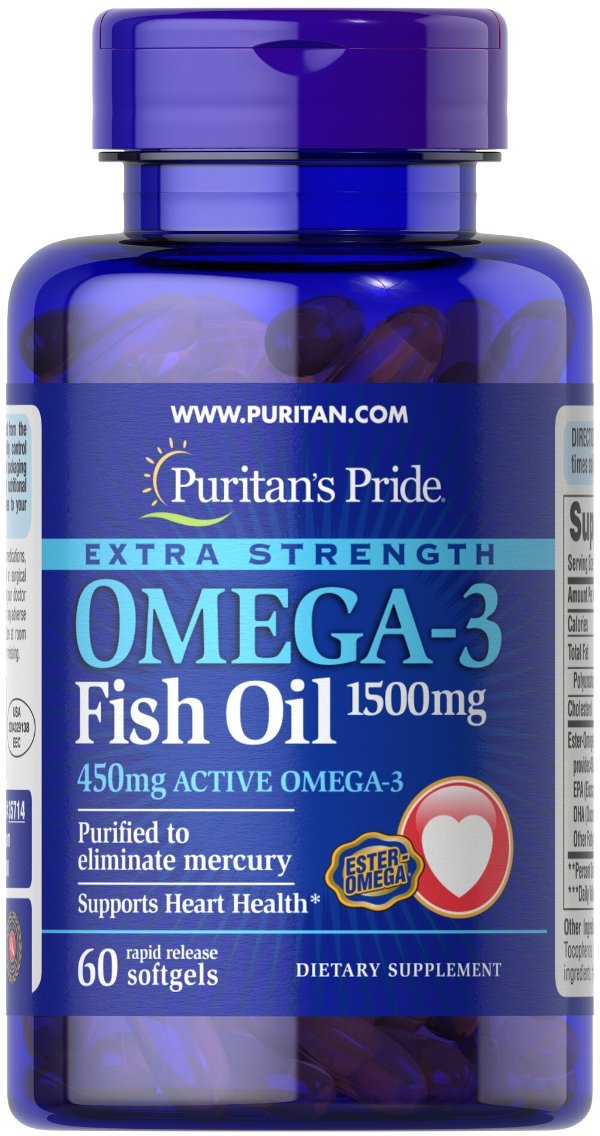 Extra Strength Omega-3 Fish Oil 1500 mg 60 Softgels | Puritan's Pride