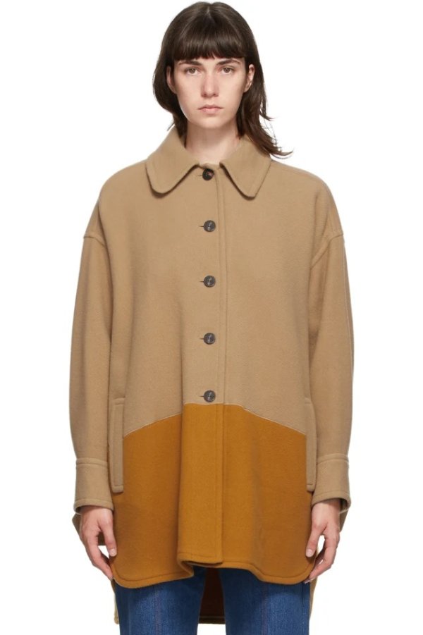 Brown Wool Color Block Jacket