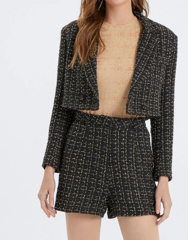 Plaid Pattern Tweed Crop Jacket