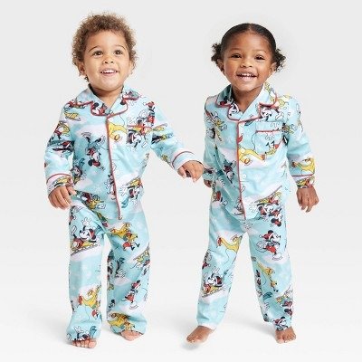 Toddler 2pc Disney 100 Mickey Mouse & Friends Matching Family Coat Pajama Set - Blue