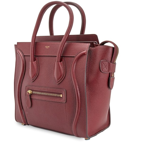 Ladies Burgundy Micro Luggage Handbag in Drummed Calfskin