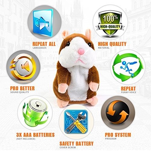 BestLand Plush Interactive Toys PRO Talking Hamster Repeats What You Say Electronic Pet Chatimals Mouse Buddy for Boy and Girl, 5.7 x 3 inches