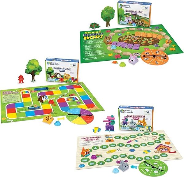 Learning Resources Buddies Pet Set 3 Games in 1 - 27 Pieces, Ages 4+ Preschool Learning Toys, Colors Number Shapes Recognition, Toddler Learning Games