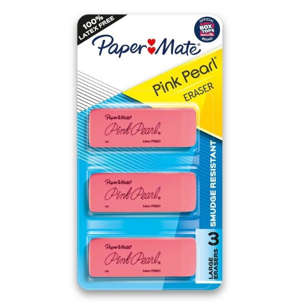 Paper Mate 3pk Pencil Erasers Pink Pearl