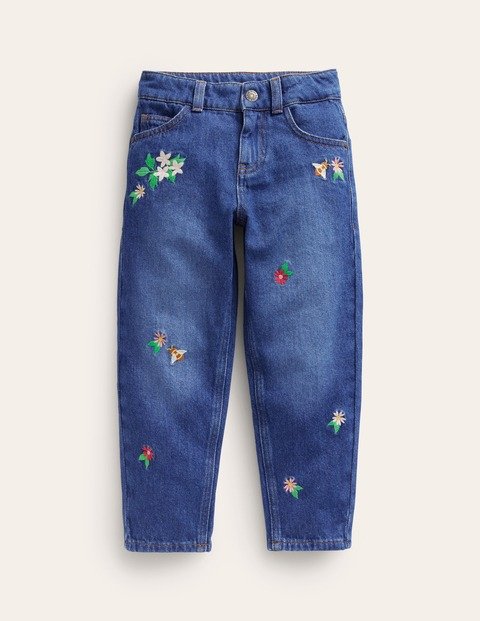 Relaxed Straight JeanMid Denim Embroidery