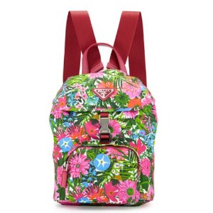 Prada Nylon Small Floral-Print Backpack, Pink @ Bergdorf Goodman