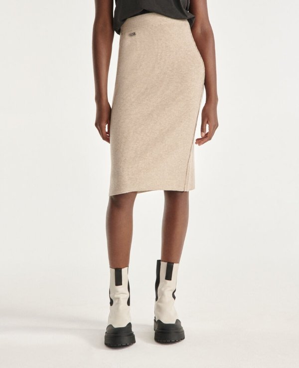 Beige ribbed wool/cashmere short skirt