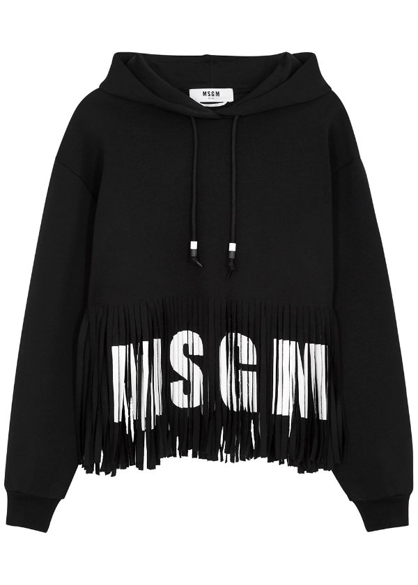 Black logo fringed cotton sweatshirt