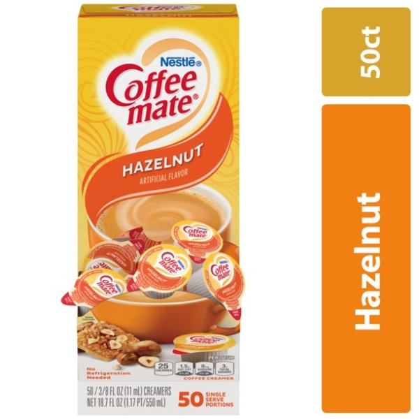 Coffee Mate Hazelnut Liquid Coffee Creamer Singles, Lactose-Free, 0.375 Fl Oz, 50 Ct
