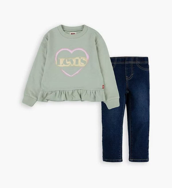Toddler Girls Peplum Crew Shirt And Jeans Set 2t-4t