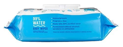 Amazon Brand - Mama Bear 99% Water Baby Wipes, Hypoallergenic, Fragrance Free, 432 Count (6 Packs of 72 Wipes)