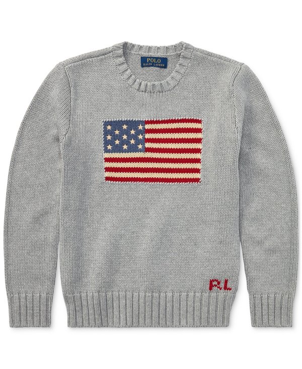 Flag Intarsia Cotton Sweater, Big Boys