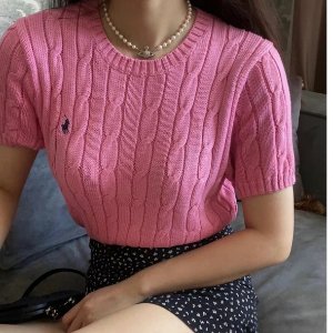 粉色无袖针织麻花短袖