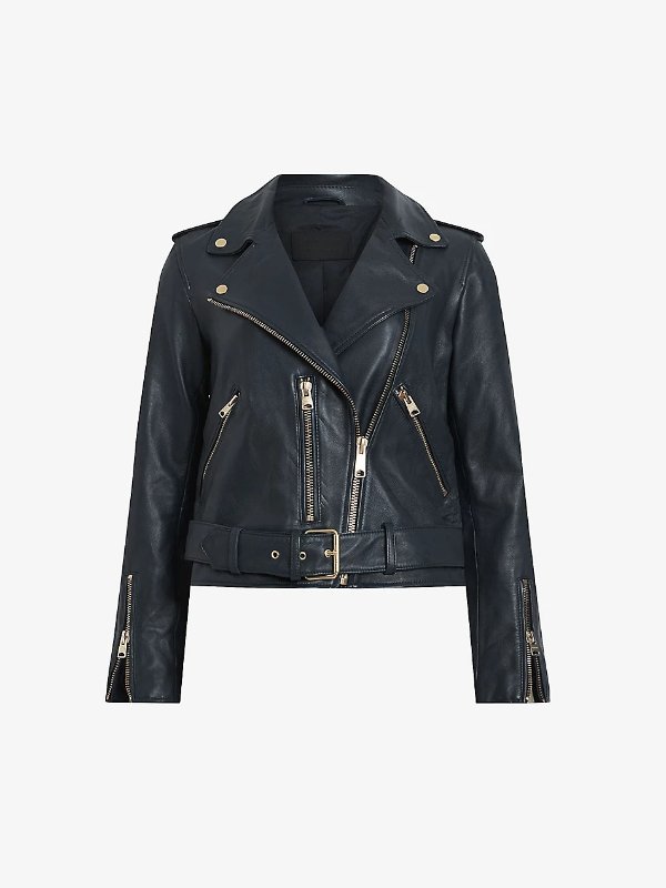 Balfern belted-hem leather biker jacket