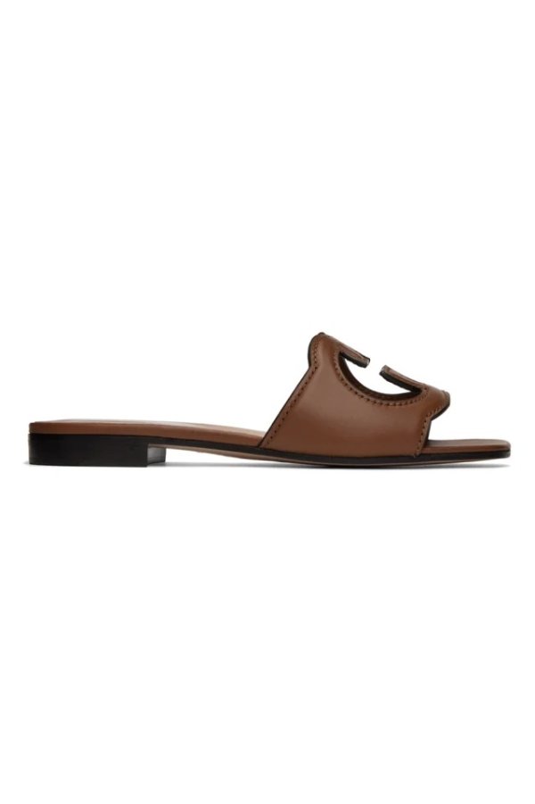 Brown Interlocking G Flat Sandals