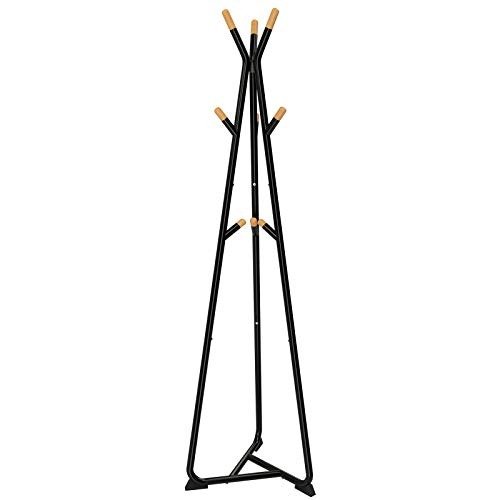 Coat Rack Stand, Coat Tree, Hall Tree Free Standing, with 9 Beech Wood Hooks, for Clothes, Hat, Bag, Black, Natural Grain