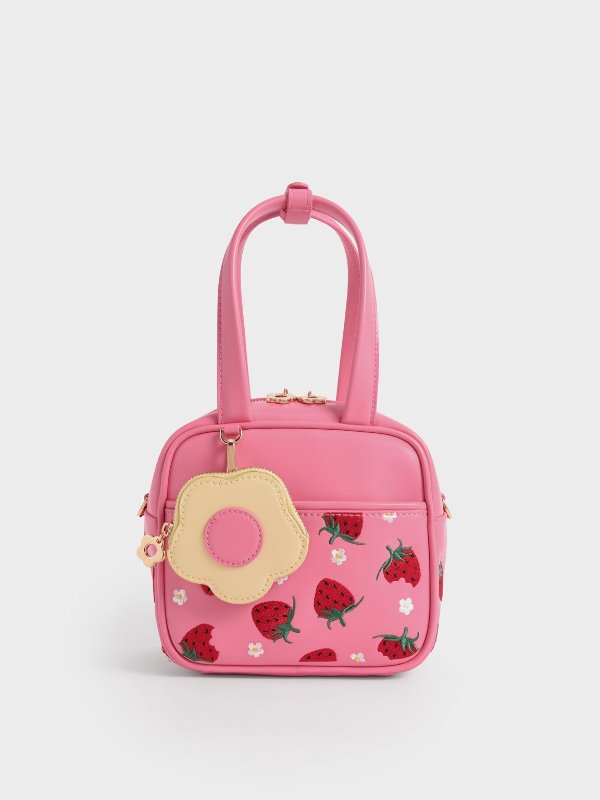 Pink Minka Strawberry-Print Boxy Bag | CHARLES &amp; KEITH