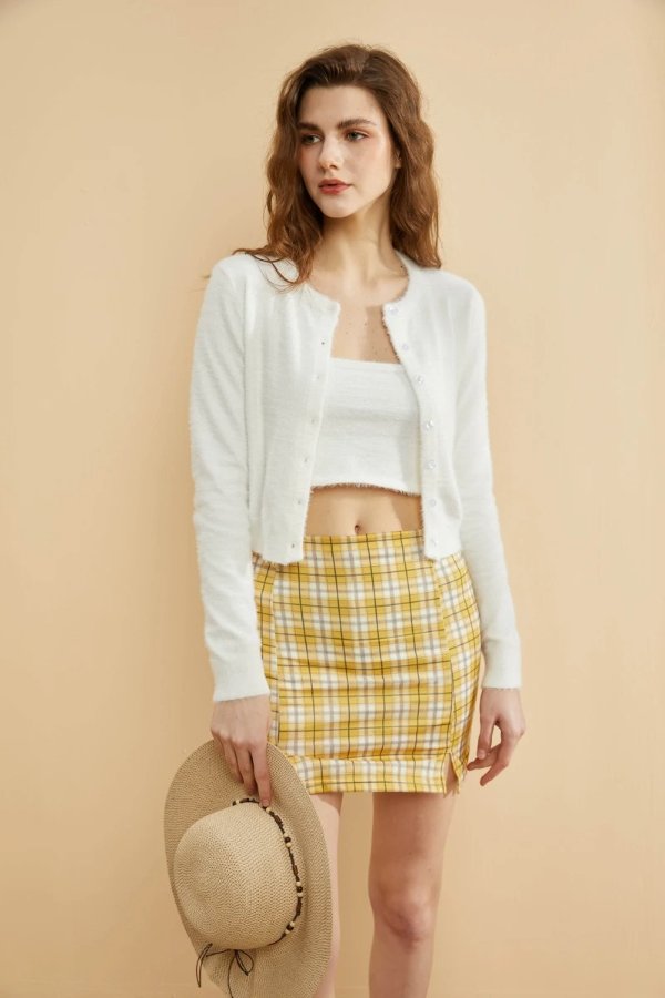 Soft Mohair Knit Cardigan w/ Tube Top (White)