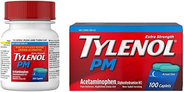 PM Extra Strength Pain Reliever & Sleep Aid Caplets, 500 mg Acetaminophen, 100 ct