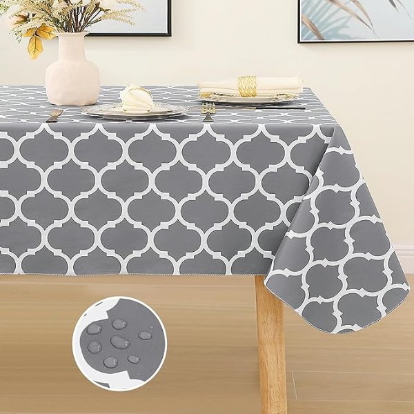 Smiry Rectangle Tablecloth, Indoor and Outdoor 60" x 84", Grey)