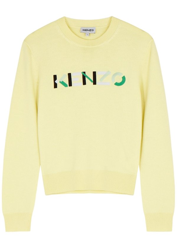 Yellow logo-embroidered wool jumper