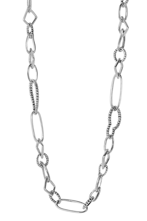 Sterling Silver Mixed Link Long Necklace