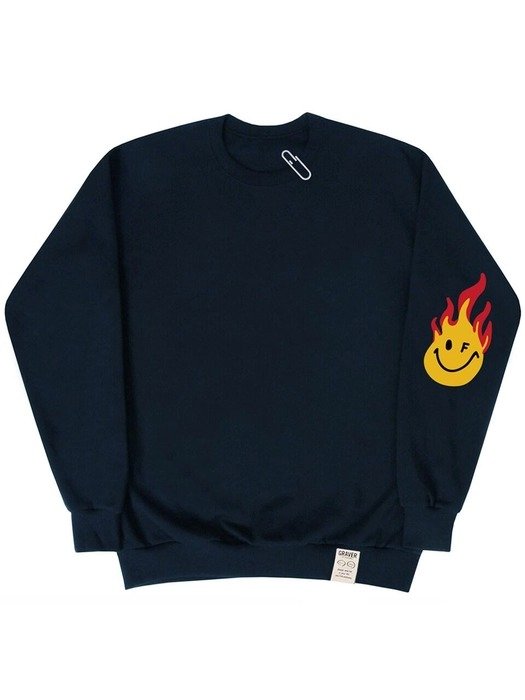[UNISEX] Elbow Fire Smile Sweatshirts_Navy