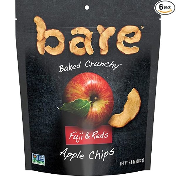 Natural Apple Chips, Fuji & Reds, Gluten Free + Baked, Multi Serve Bag - 3.4 Oz (Pack of 6)
