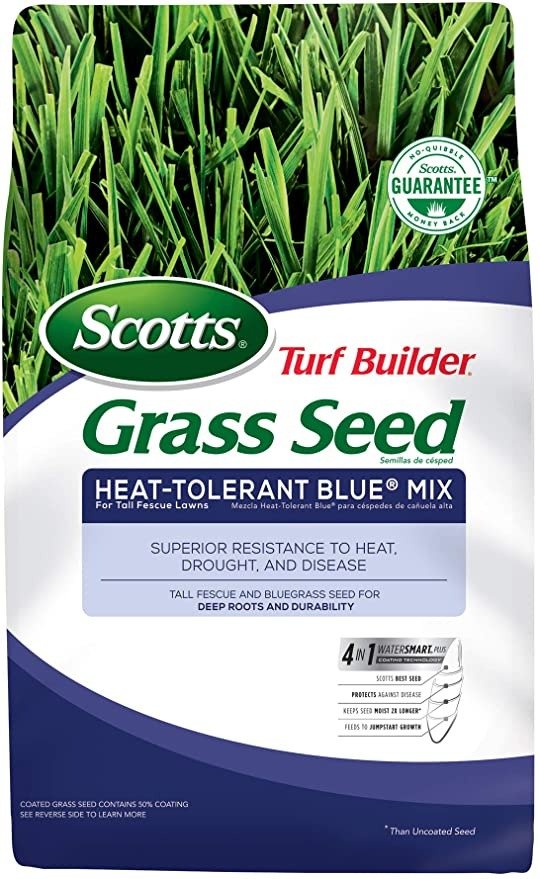 Turf Builder Grass Seed Heat-Tolerant Blue Mix For Tall Fescue Lawns, 3 Lb. - Full Sun and Partial Shade -Superior Resistance to Heat, Drought and Disease - Seeds up to 750 sq. ft.
