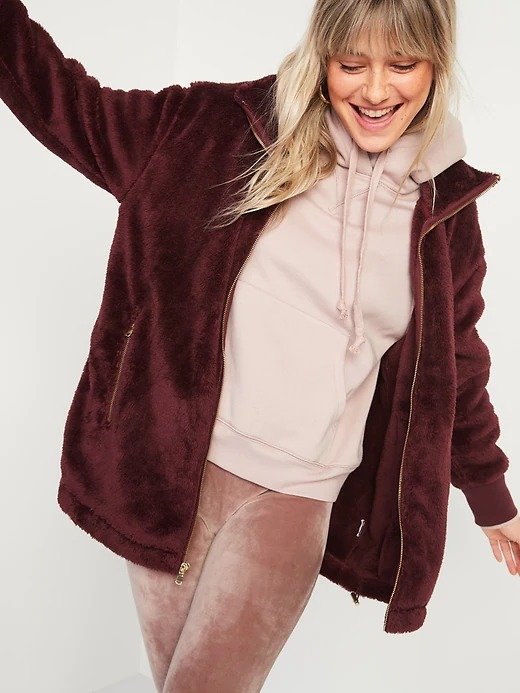 Cozy Teddy Sherpa Long Zip Jacket for Women