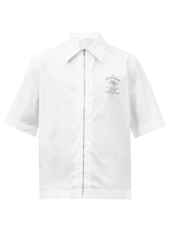Logo-print zip-front cotton-poplin shirt | Givenchy