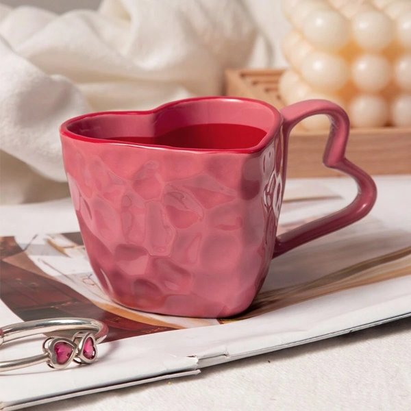 1pcs Heart Shaped Cup Tea Ceramic Mug Unique Cute Couple Pink Coffee Cup With Gift Box And Spoon For Valentine Wedding Gift