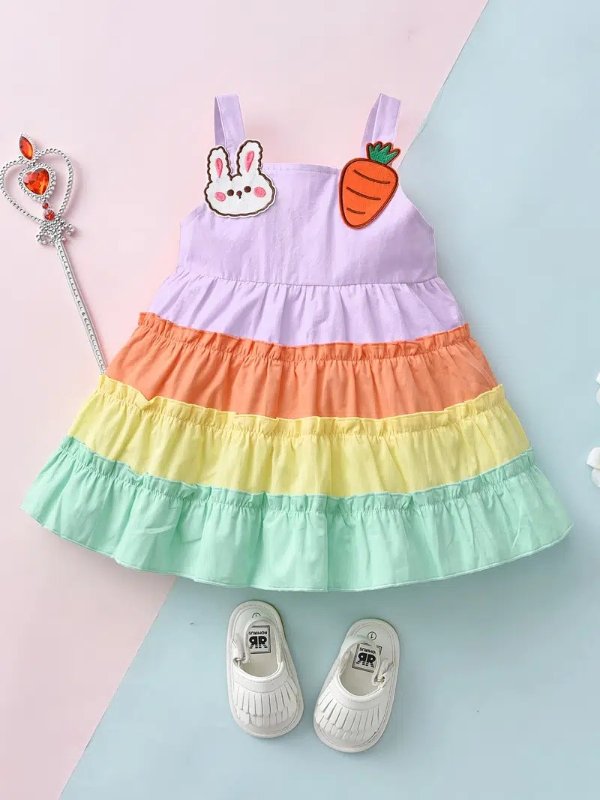 Newborn Infant Sleeveless Rabbit Carrot Embroidery Color Block Ruffled Hem Princess Dress Toddler Clothes - Clothing, Shoes & Jewelry - Temu