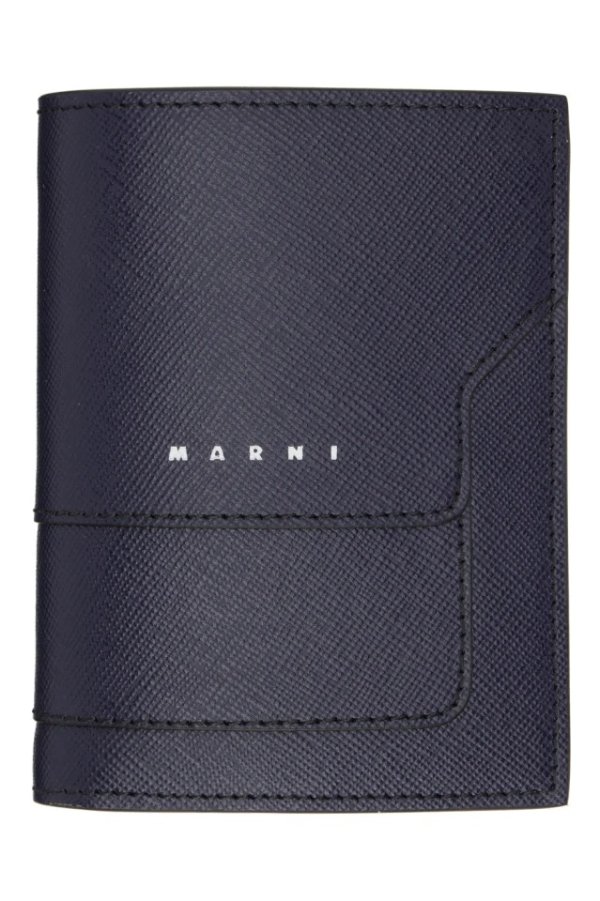 Navy Saffiano Leather Bifold Wallet