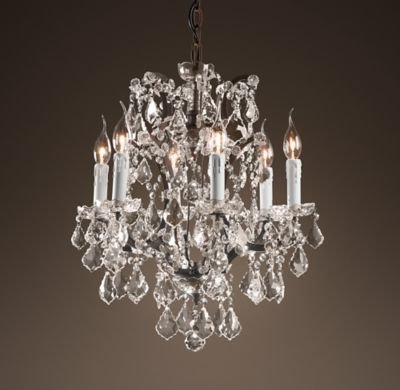 19th C. Rococo Iron & Clear Crystal Round Chandelier 18"