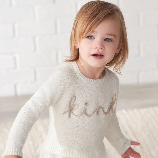 Infant & Toddler Girls White Sweater With Tulle Trim